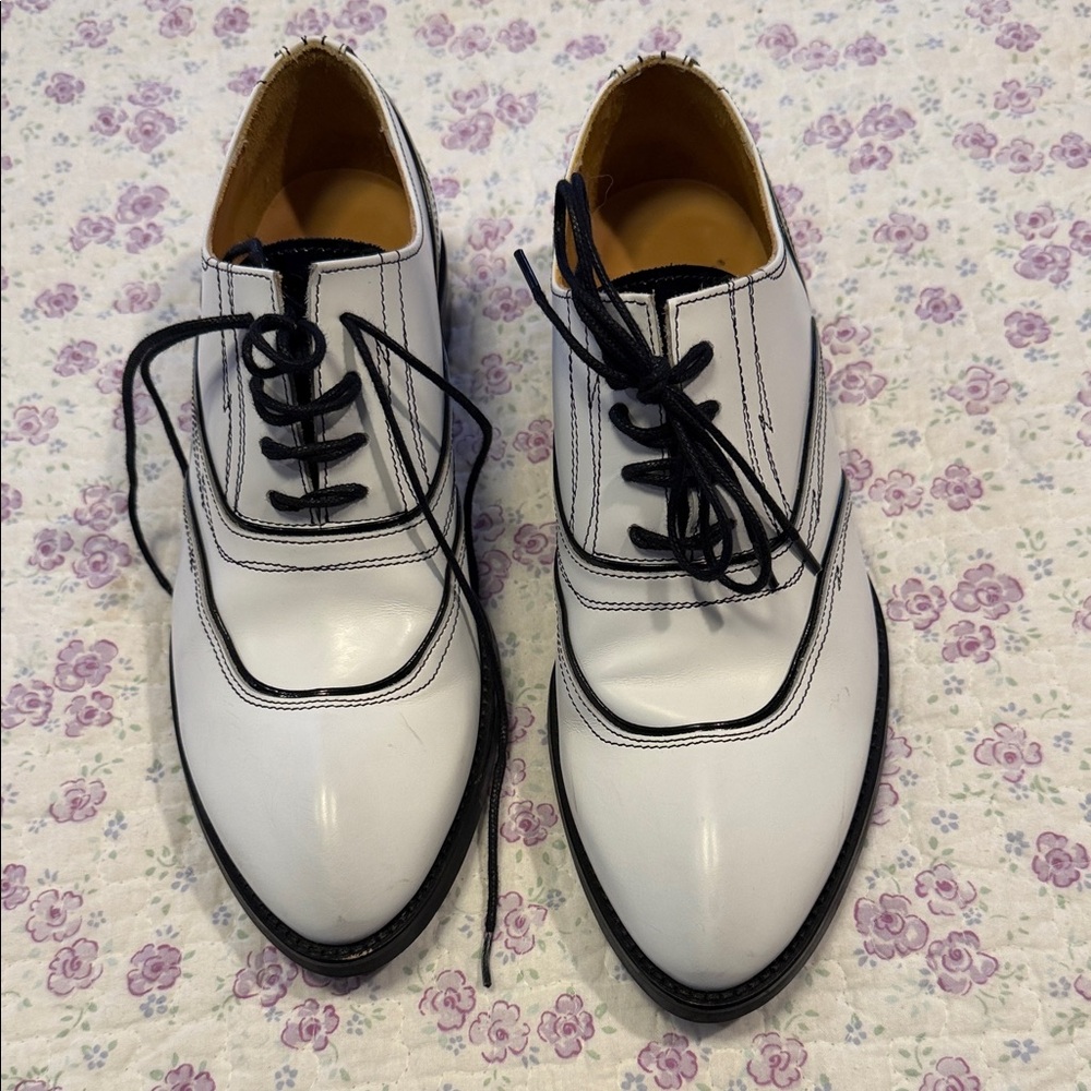 John Fluevog White and Black Two-Tone Lace-Up Oxfords